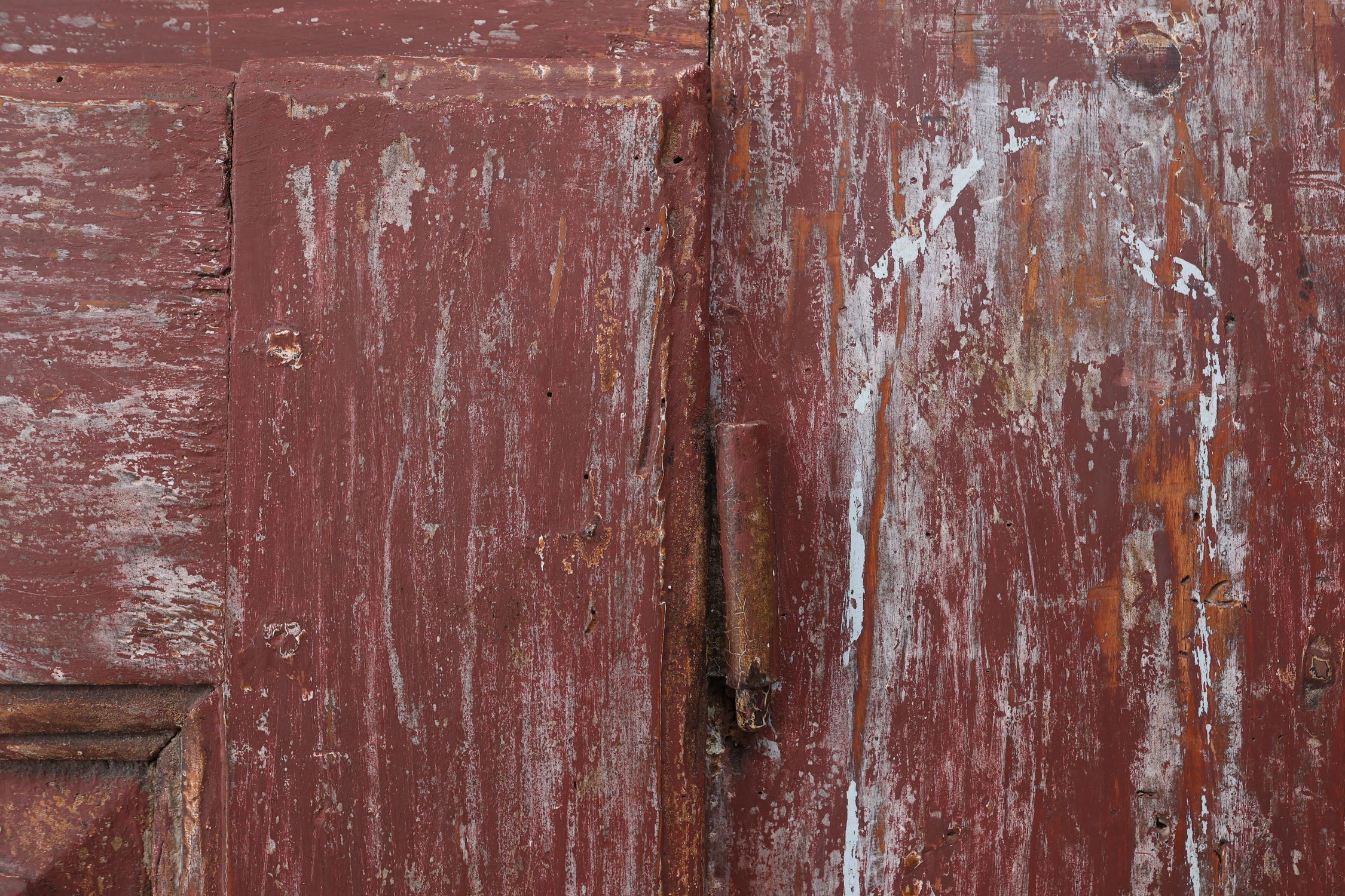 Rustic Parisian cabinet in pine wood with old burgundy paint layers, ca. 1820thumbnail